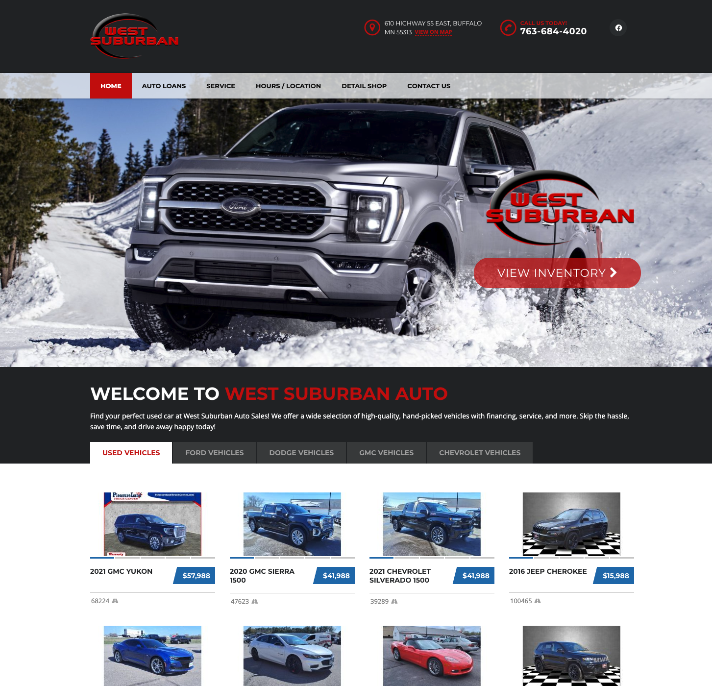 West Suburban Auto website
